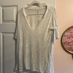 Free People Cream V-Neck Short Sleeve Top